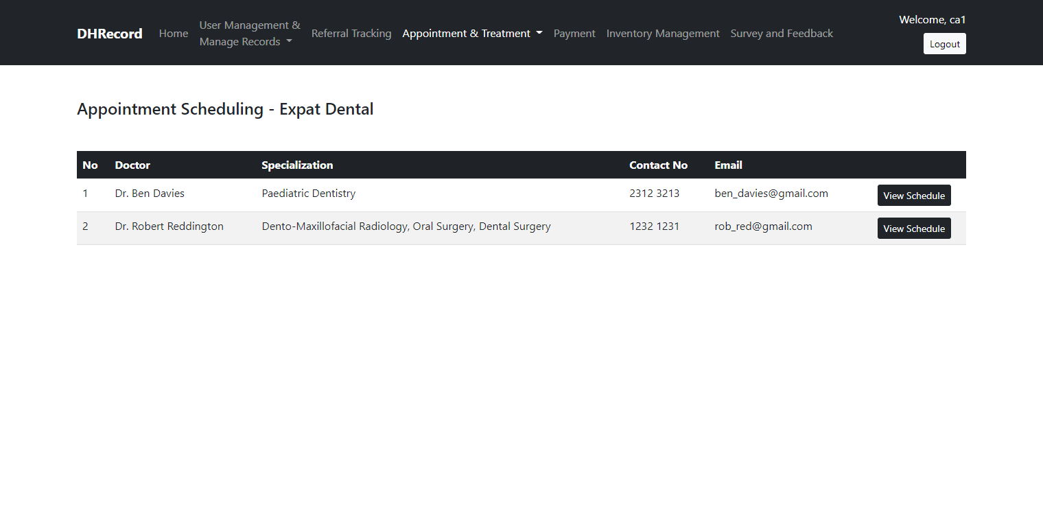 DHRecord clinic admin appointment scheduling