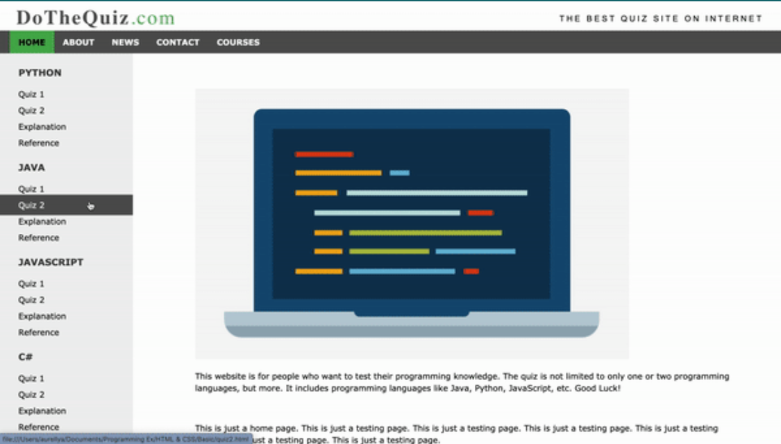 Preview of the First HTML webpage