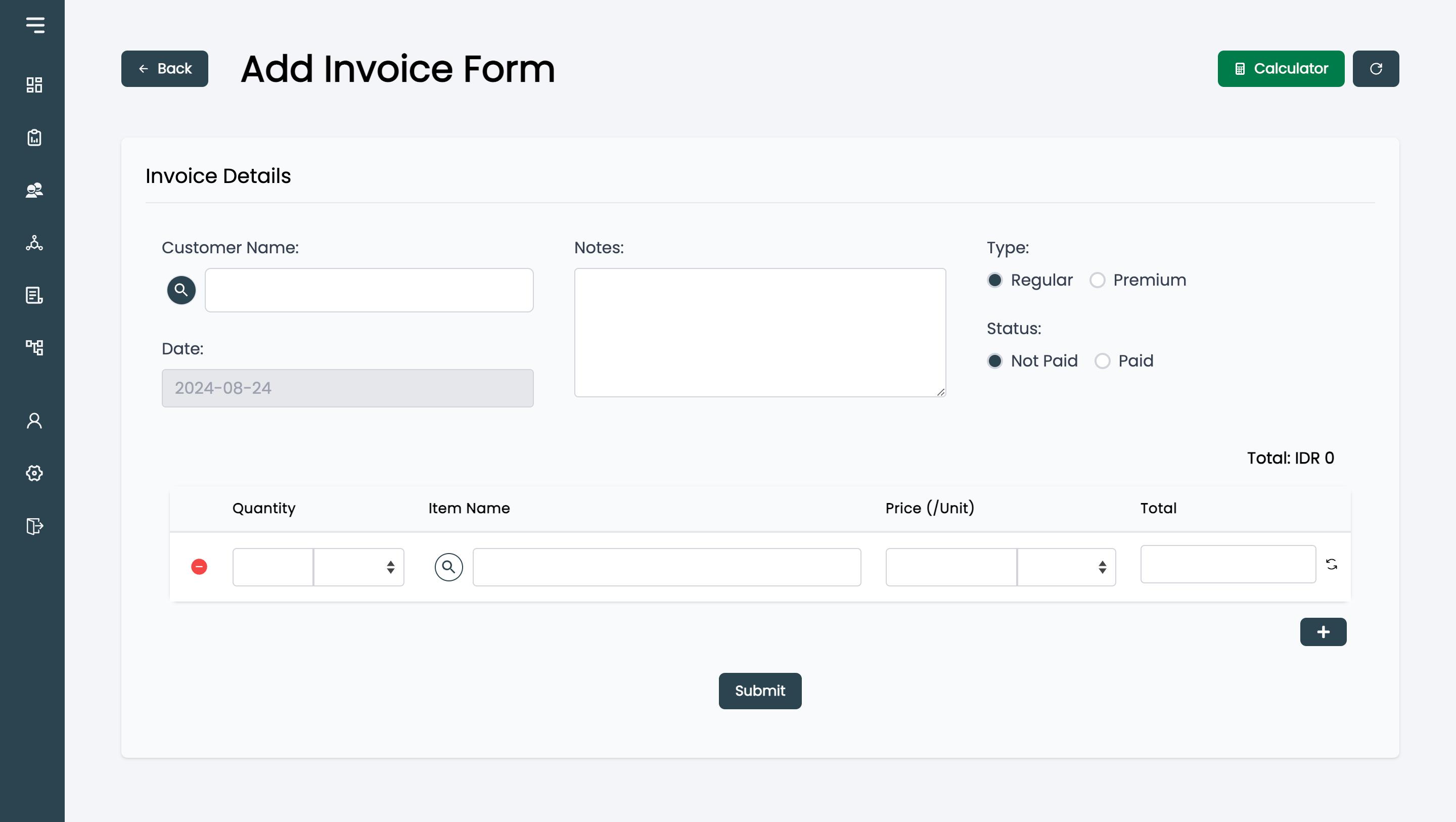 Add invoice page