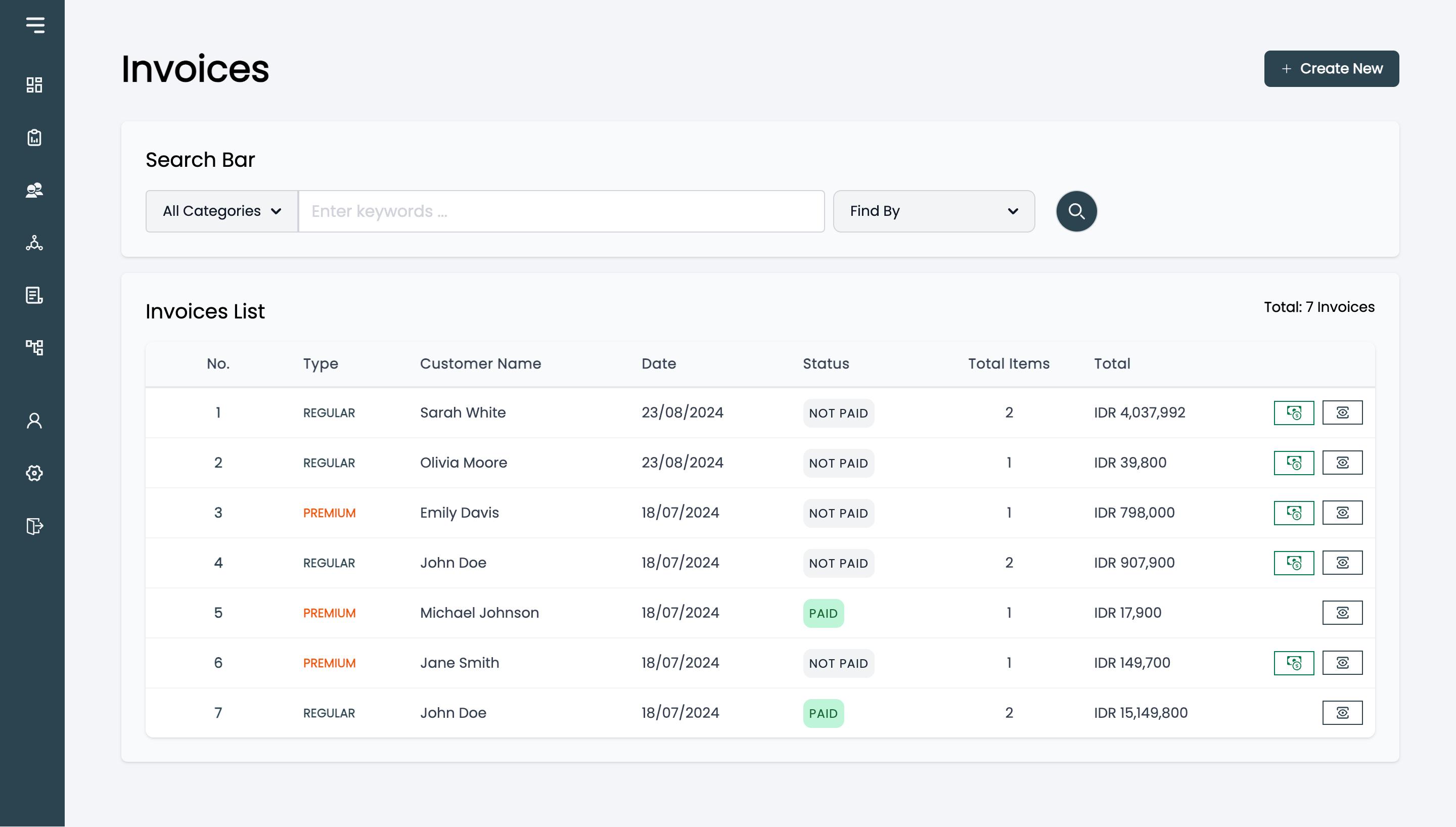 Invoice Management System invoices page