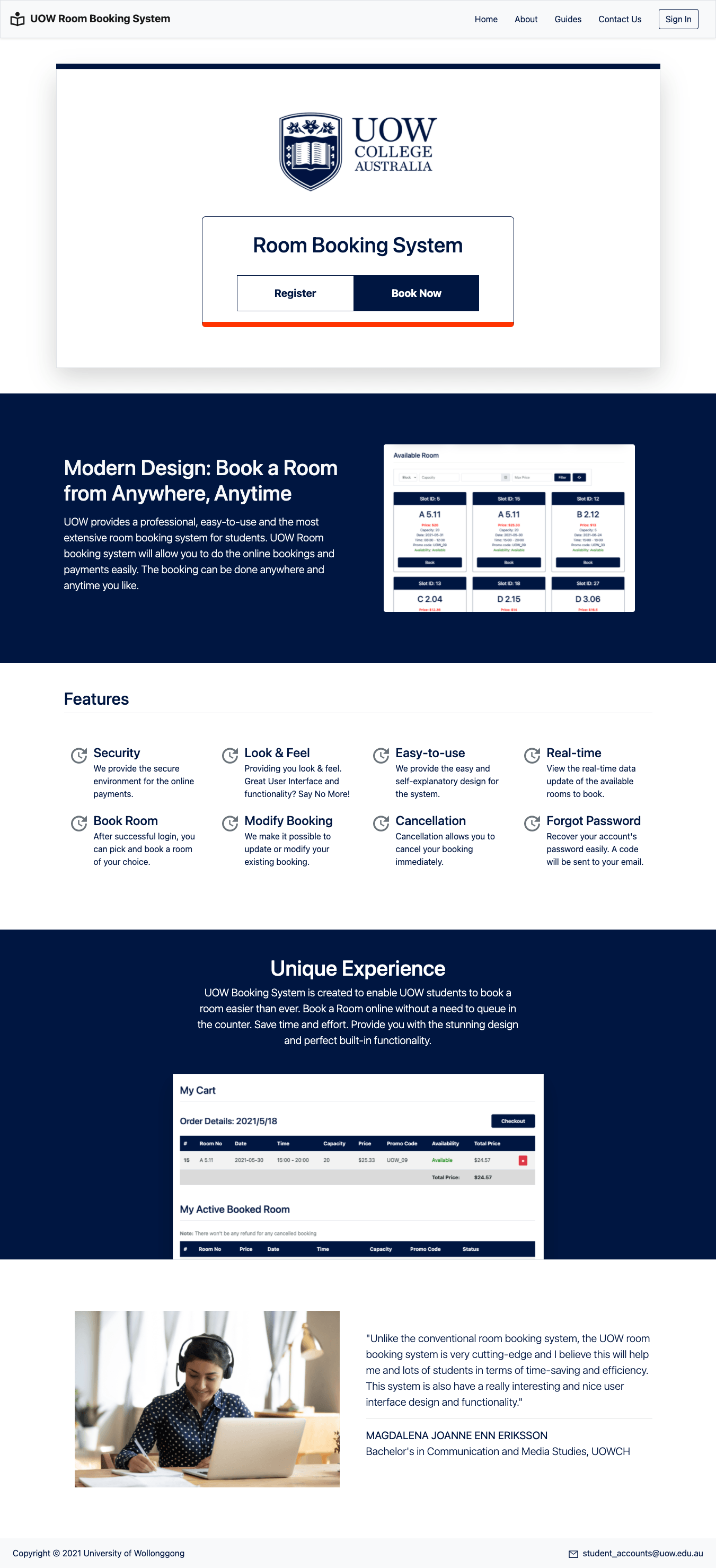 Room Booking System home page