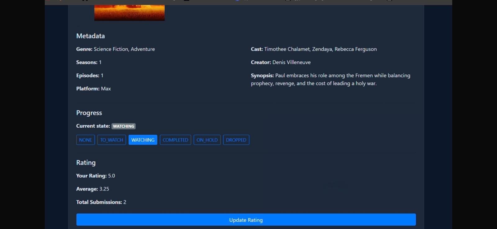 Streaming platform web application