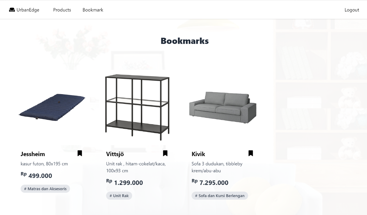 Urban Edge user interface bookmarks page